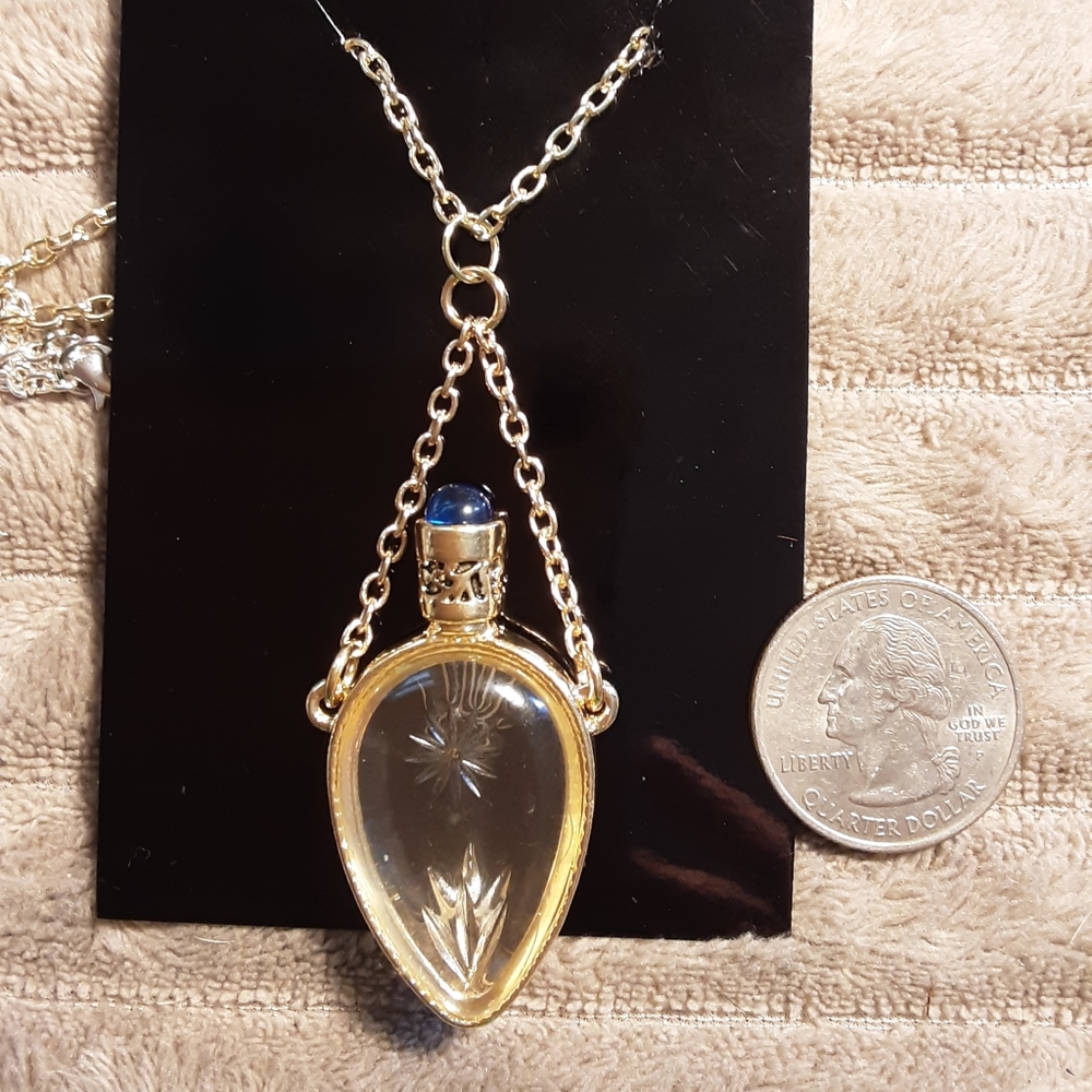 Handmade Victorian Style Perfume Bottle Necklace Goldtone - Picture 4 of 6
